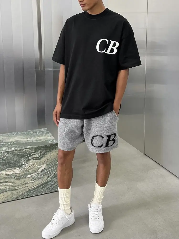 Yao888 CB Tide Brand Fashion Jacquard Wool Drawstring Shorts Best Quality 1:1 Casual Streetwear Loose Men Simple Unisex Pants