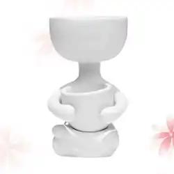 White Sitting Human Shaped Ceramic Planter - Creative Desktop Decoration and Succulent Container (White)