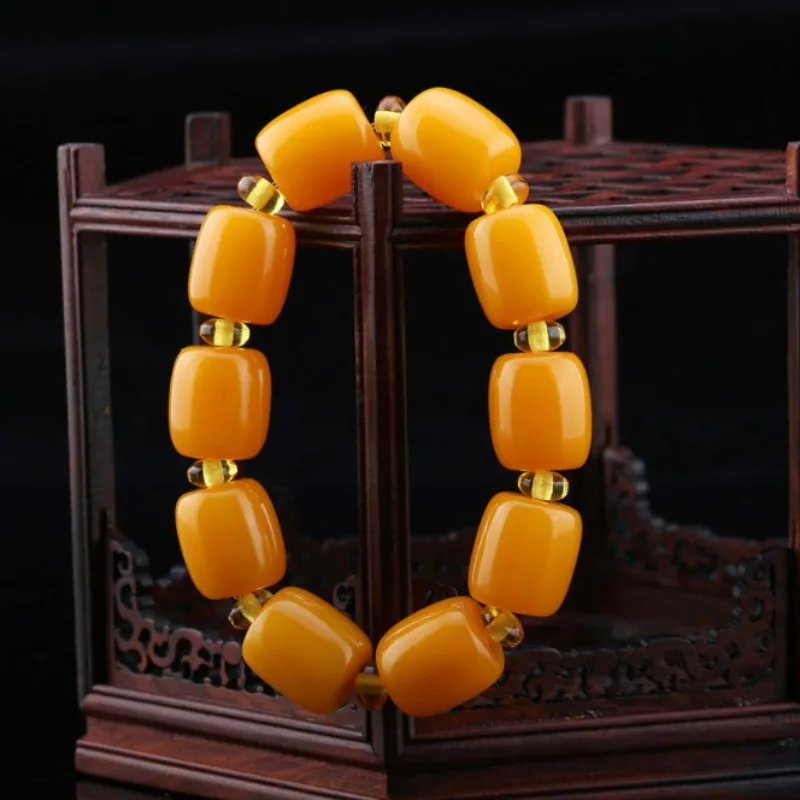 

Chicken Oil Yellow Honey Wax Bucket Bead Single Loop Bracelet Amber Men's and Women's Versatile Bracelet