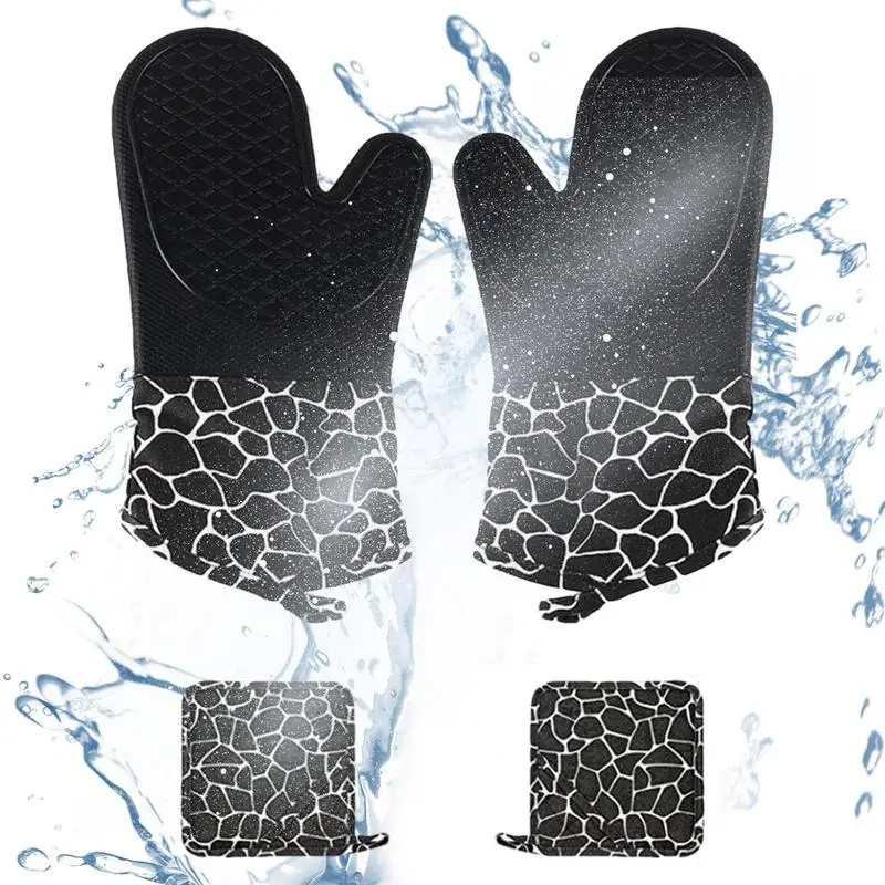 

Oven Mitts And Pot Holders Heat Resistant Silicone Oven Mitt And Pot Holder 4 Piece Set Soft Waterproof No BPA Long Flexible