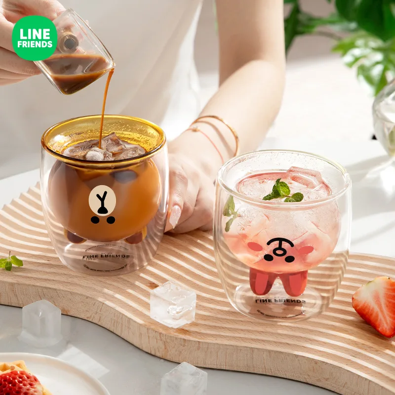 

Line Friends Brown Sally New Cartoon Double Glass Water Cup High Temperature Resistant Cute Coffee Milk Cup