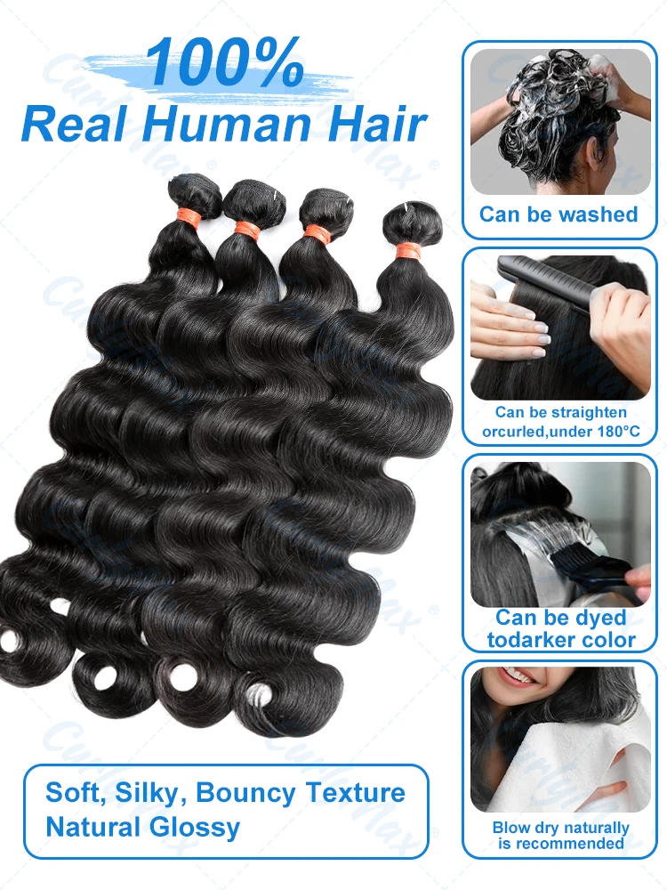 Human Hair Extensions 28 30 36 Inch Body Wave Bundles Human Hair Brazilian Remy Hair Water Wavy Weave 2 3 4 Extensions Weft