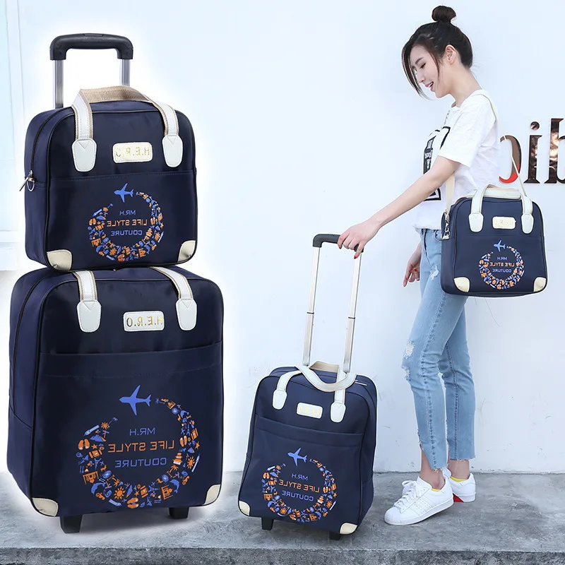 2PCS/SET Wheeled bag travel Women travel Handbag wheels trolley bags