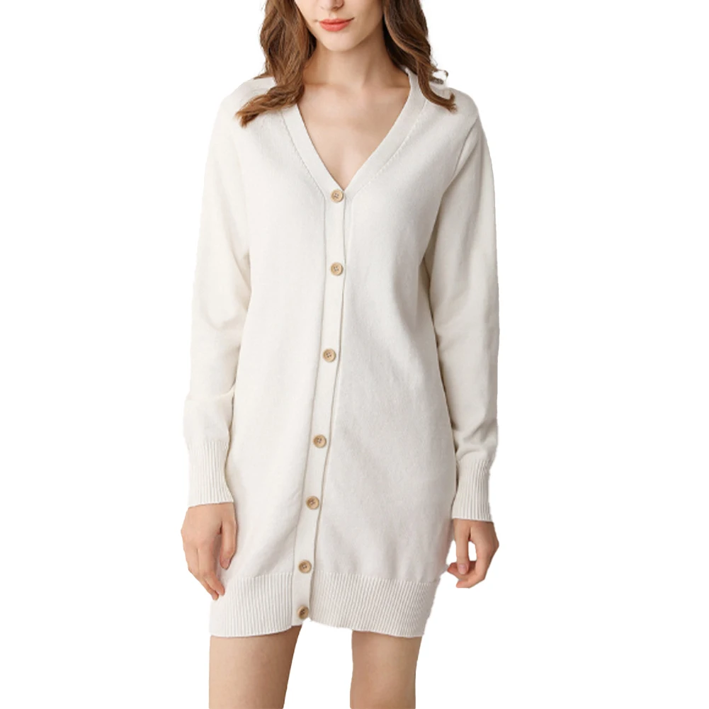 

New Women Autumn Winter Classic Long Sleeve V-Neck Knit Sweater Core yarn Solid Simple Long Knitted Ladies Cardigan Tops
