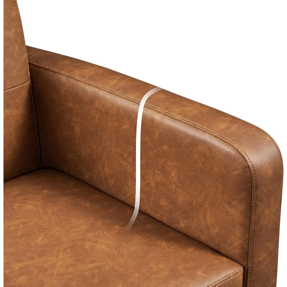 Mid-Century Accent Chairs, PU Leather Modern Upholstered Living Room Chair, Cozy Armchair Button Tufted Back and Wood Legs 6