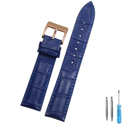 Elegant Calf Leather Watch Band - Unisex, Multiple Sizes, Classic Black & Brown - 22mm (Blue Rose gold)