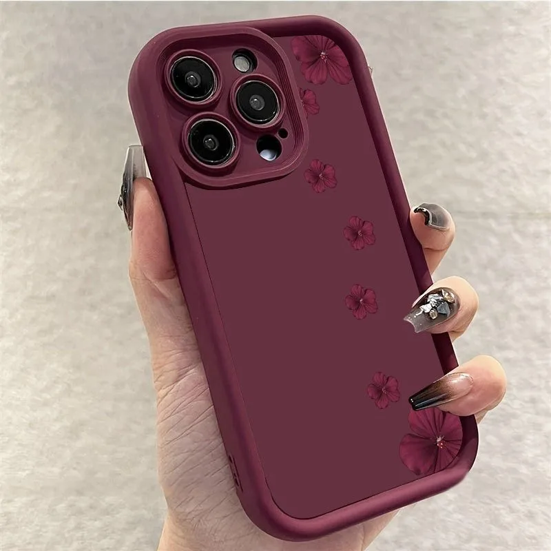 Wine Red Floral Pattern TPU Matte Phone Case