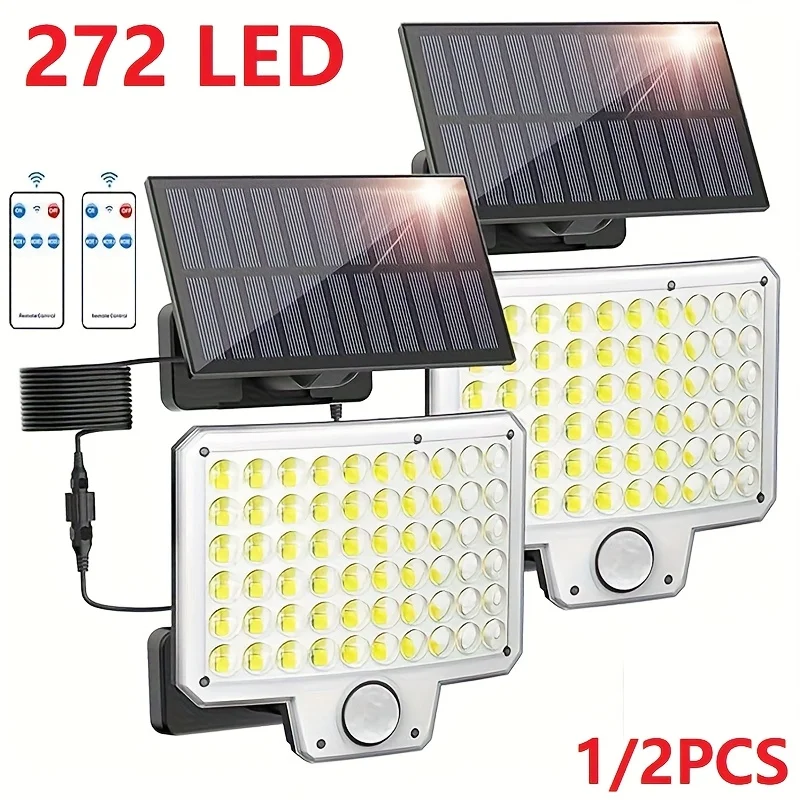 1/2pcs 272 LED Solar Outdoor Garden Light, IP65 Waterproof, 270° Wide Angle Solar Lights for Garden, Motion Sensor Outdoor Solar