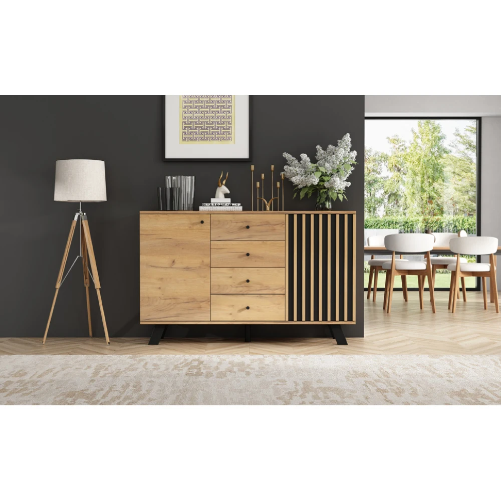 Wohnzimmer-Sideboard 120*38*75cm | Hohler Designschrank mit 4 Schubladen und 2 Schränken, praktischer Aufbewahrungs-Beistelltisch für Zuhause – Detail 18