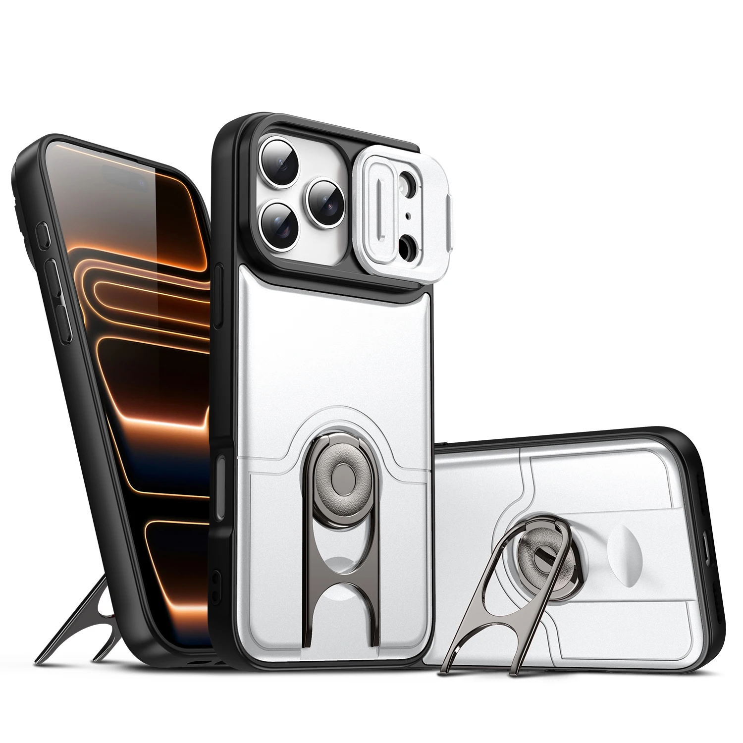 Metal Ring Stand Armor Shockproof Slide Window Phone Cover
