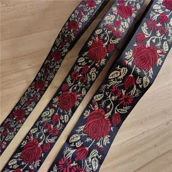 Golden Rose Flower Embroidered Jacquard Ribbon Trim, 10 Yards - 33MM (Shiny Gold Rose)