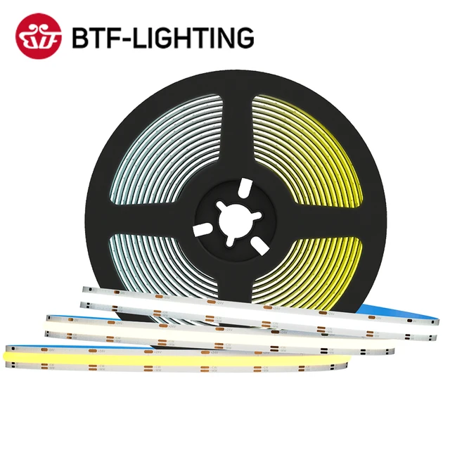 FCOB CCT LED Light Strip 640 LEDs High Density Flexible FOB COB 10mm Led Lights RA90 3000K to 6000K Linear Dimmable DC12V DC24V