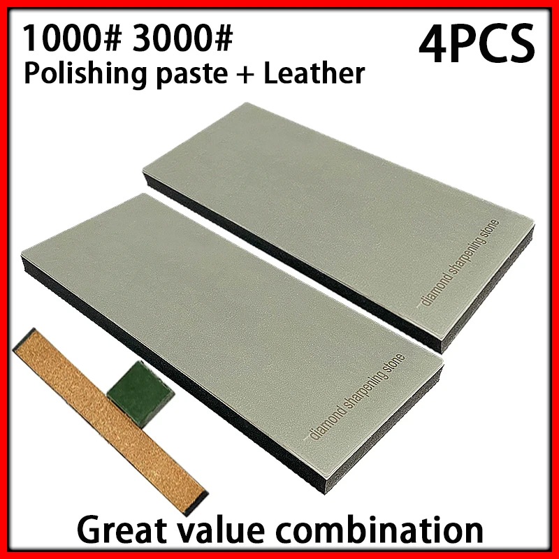 Enhanced Non-slip Base Diamond Sharpening System with 15° Whetstone and Leather Polisher