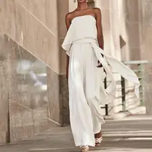

CFJS-021 2022Y New Design Fashion Office Wear Strapeless Sleeveless Jupmsuit Pure White Lace-up Loose Jumpsuit Wide Leg Pants