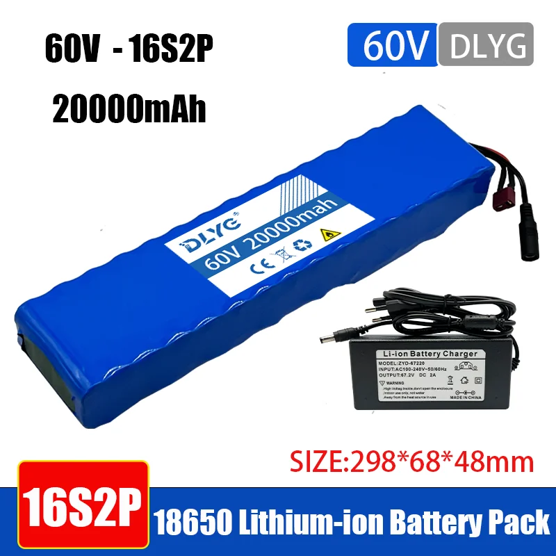 

DLYG 16S2P 60V 20Ah Lithium-ion Battery Pack, Suitable for 67.2 Vebike Electric Bicycle Scooter Battery 1000W BMS