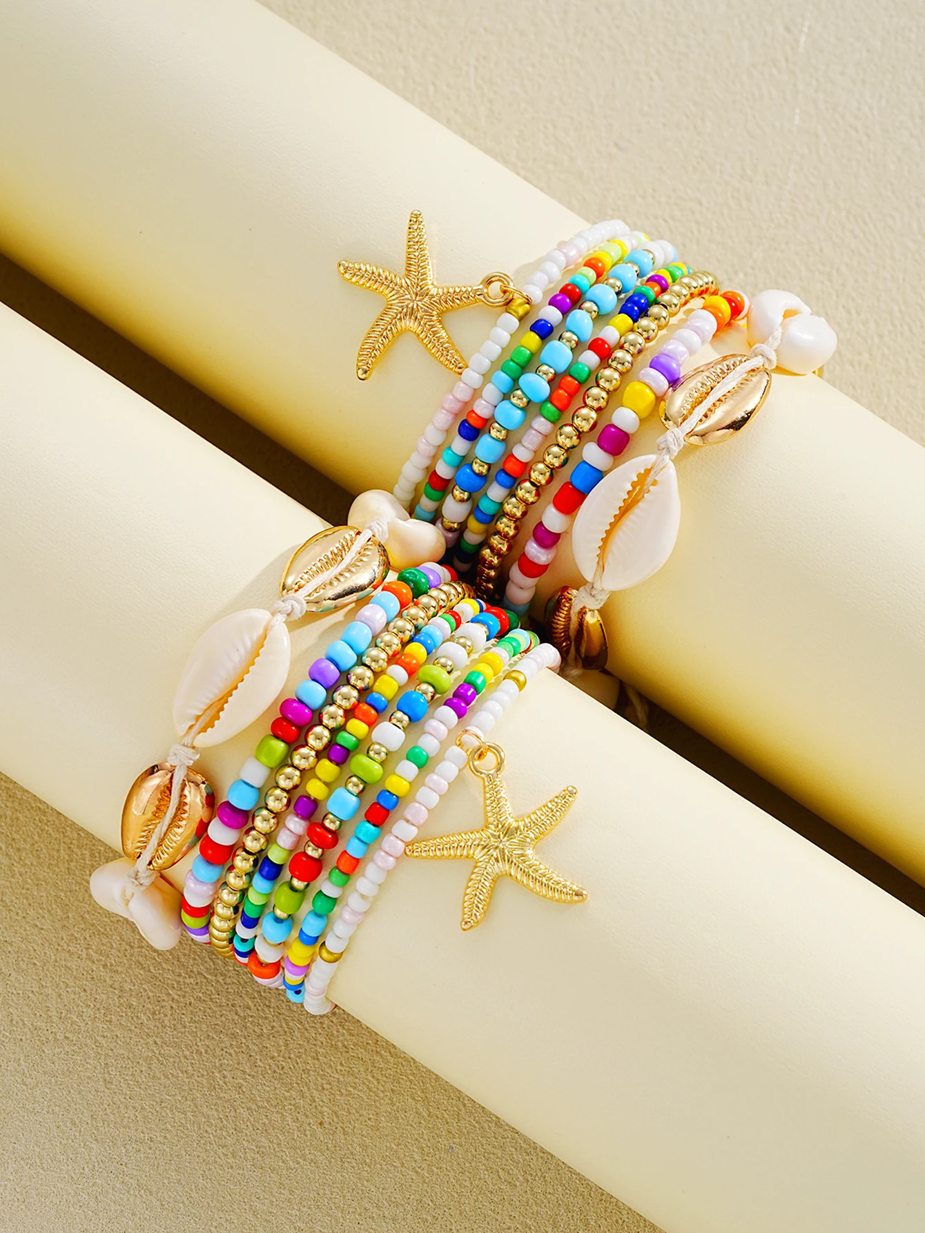 14pcs Set Bohemian Beaded Anklets for Women Summer Beach Starfish Shells Charm Ankle Chain Casual Vacation Parties Jewelry Gifts