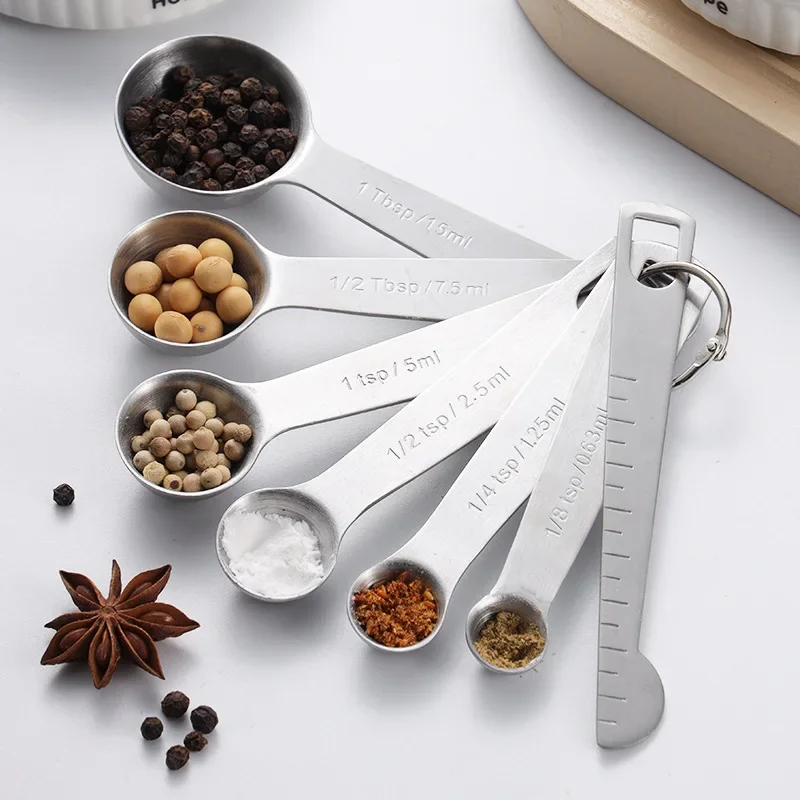 Kitchen Measuring Spoons Measuring Spoon Set Measuring Cup and Spoon Set Stainless Steel Measuring Spoon 4/6/7/8 Pcs Set Scale Measuring Ruler Spoons Coffee Baking Kitchen Tool Set