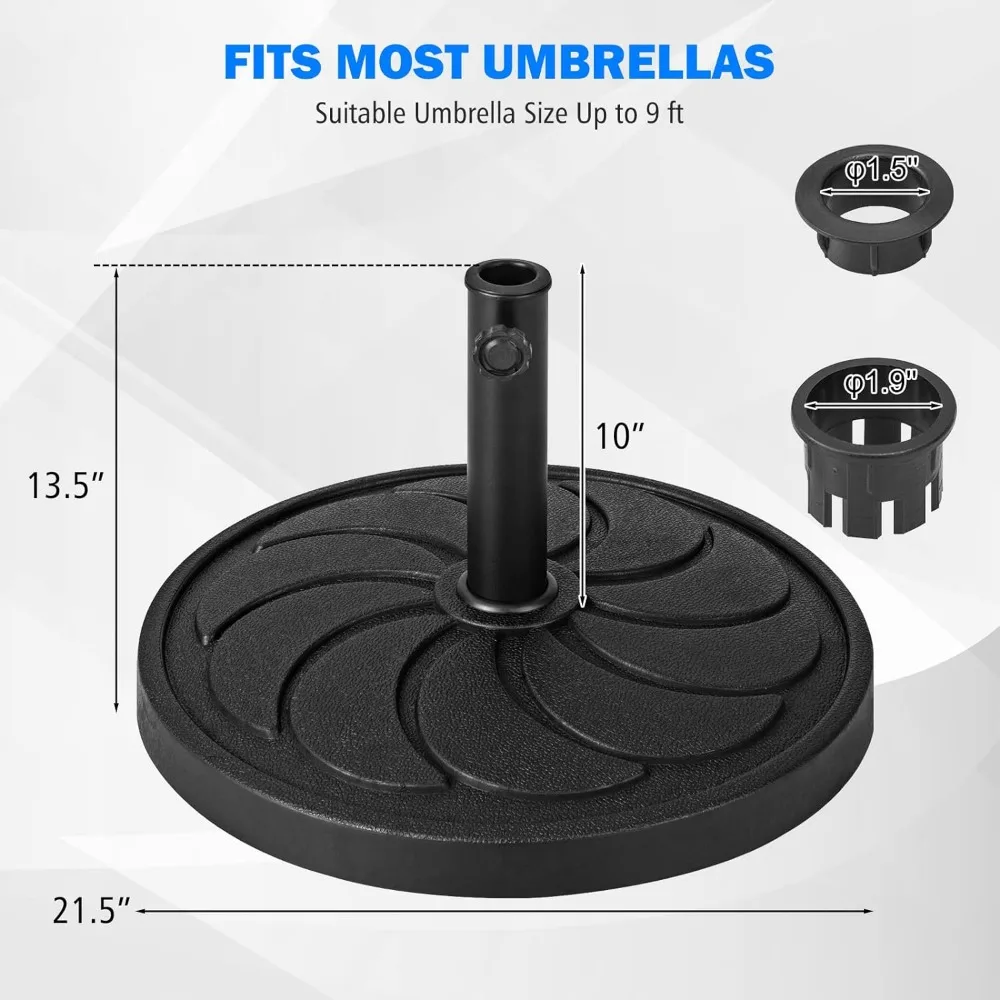40 lbs Patio Umbrella Base, 21.5" Round Market Umbrella Stand for 1.5''-1.9'' Poles