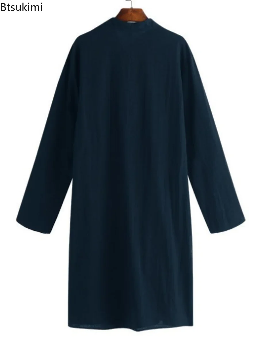 New Islamic Clothing for Muslim Fashion Man Long Robes Solid Long Sleeve Arabic Arab Simple Casual Mens Shirt Jubba Thobe