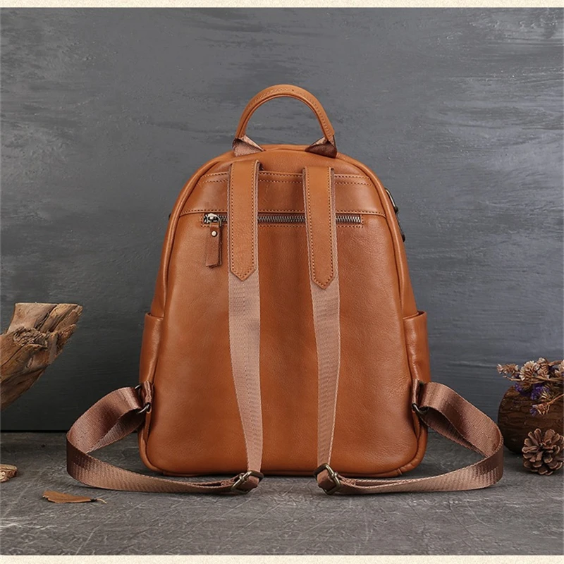 High Quality Vintage A4 Coffee Brown Black Full Grain Genuine Leather Women's Backpack Cowhide Girl Female Travel Bag Lady M1021 4