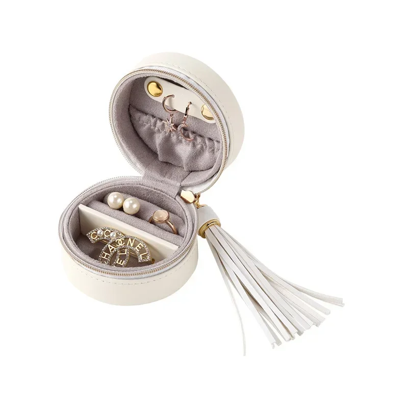 Flash Sale Round Zipper Stud Earrings Portable Jewelry Box, Small Fresh Tassel Jewelry Storage Box
