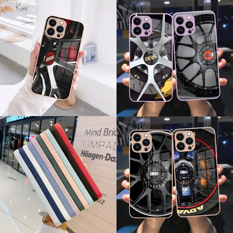 Bbs Car Rim Wheel Hub Custodia Per Telefono Sandy Pink Glass Per Iphone 13 14 12 11 Pro Xs Max Plus Mini X Xr 8 7 6S Se2020 Cover
