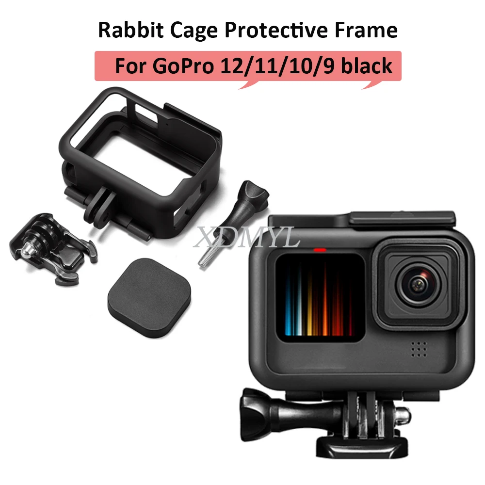 GoPro Hero 12 11 10 9 용 토끼 케이지 보호 프레임, 캠코더 하우징 케이스, 콜드 부츠 포함, 액션 카메라 액세서리