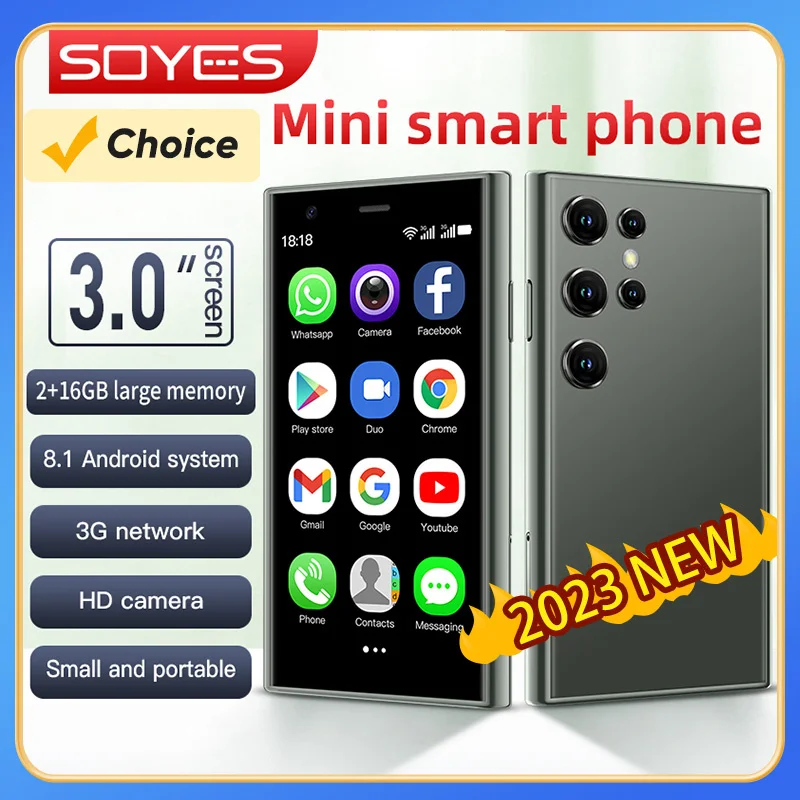 SOYES S23 프로 미니 스마트폰, 안드로이드 8.1, 듀얼 SIM, 3.0 인치 HD 1000mAh 배터리, 와이파이 블루투스 3G 소형 휴대폰, 2GB + 16GB