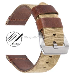 Durable Nylon Watch Strap - High Quality Retro Wristband - 24mm (Khaki)