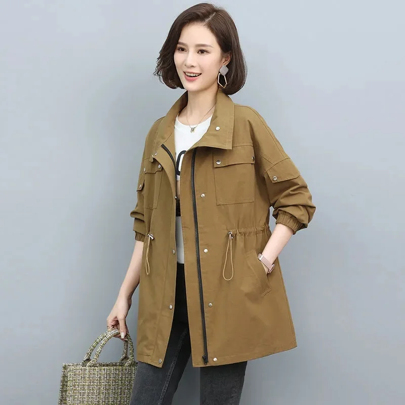 

Women's Jacket 2022 Spring Autumn New Long Sleeve Casual Windbreaker Turn Down Collar Jacket Female Basic Zipper Coat Outerwear
