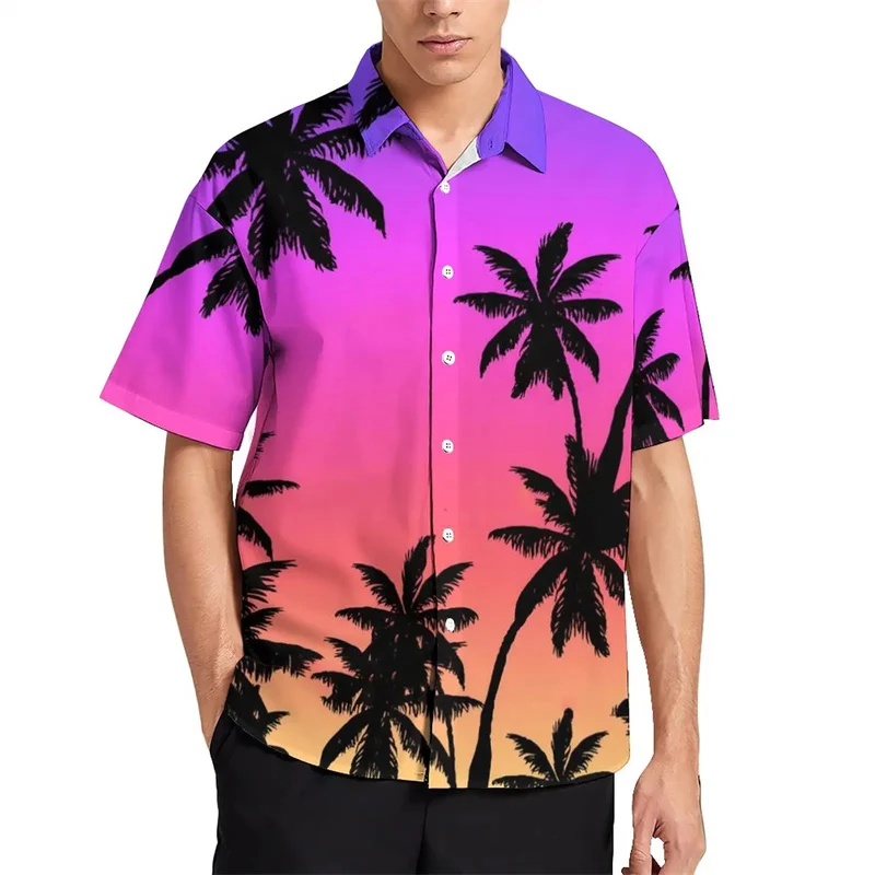 

Harajuku Summer 3D Palm Trees Printing Shirts Cocoanut Trees Graphic Short Shirts For Men Fashion Cool Clothing Hawaiian Blouses