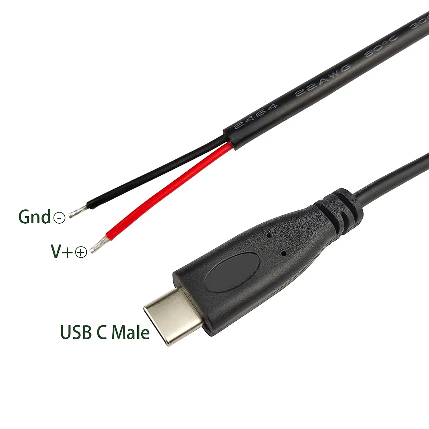 Charging Cable USB Charging Cable USB C Pigtail 2 Core Cable 4-Pack USB 2.0 Male Plug 2pin Wire DIY Pigtail Cable 5V 3A 22AWG C Power Cable Black (9.8Inch/25