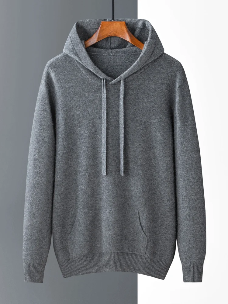 Autumn winter 100% cashmere Knitwear long sleeve hooded pullover men's sweater casual plus size warm shirt korean Men's clothing