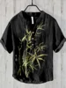 Koi Art Printed Linen Blended V-neck Men's Fashion Shirt 6