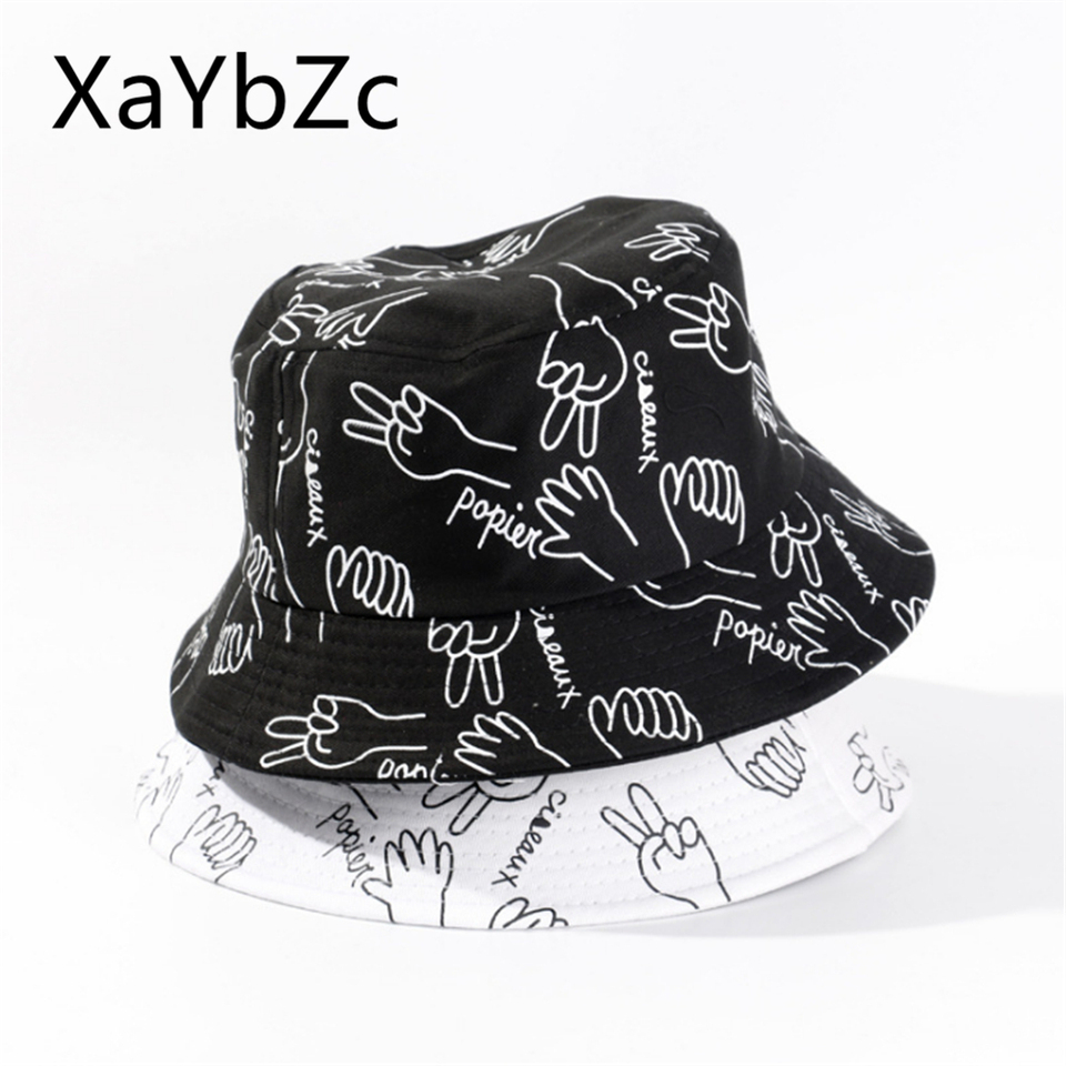 New Female Spring Bucket Hat Casual Outdoor Graffiti Fisherman Cap Big Brim Shade