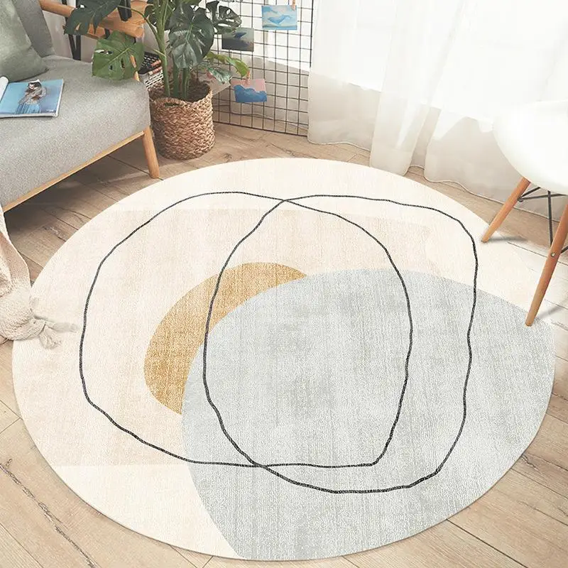 Nordic Abstract Style Round Floor Mat Moroccan Style Color Block Rugs ...