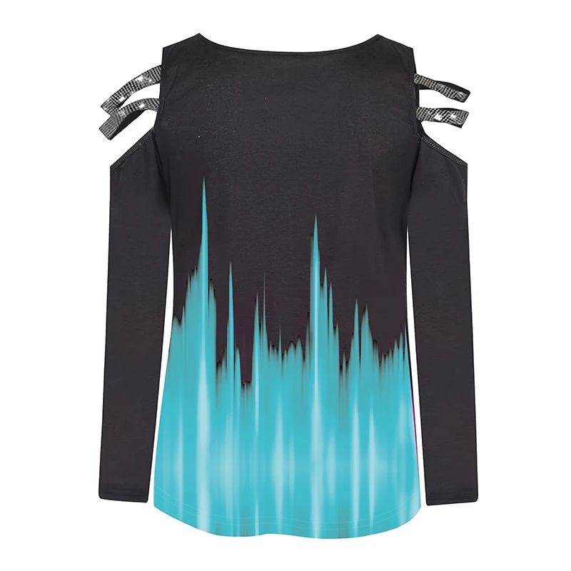 Farbverlauf Zipper V-ausschnitt T-shirt Casual Lose Off Schulter Langarm Mode T-Shirts Tops frauen Kleidung – Detail 20