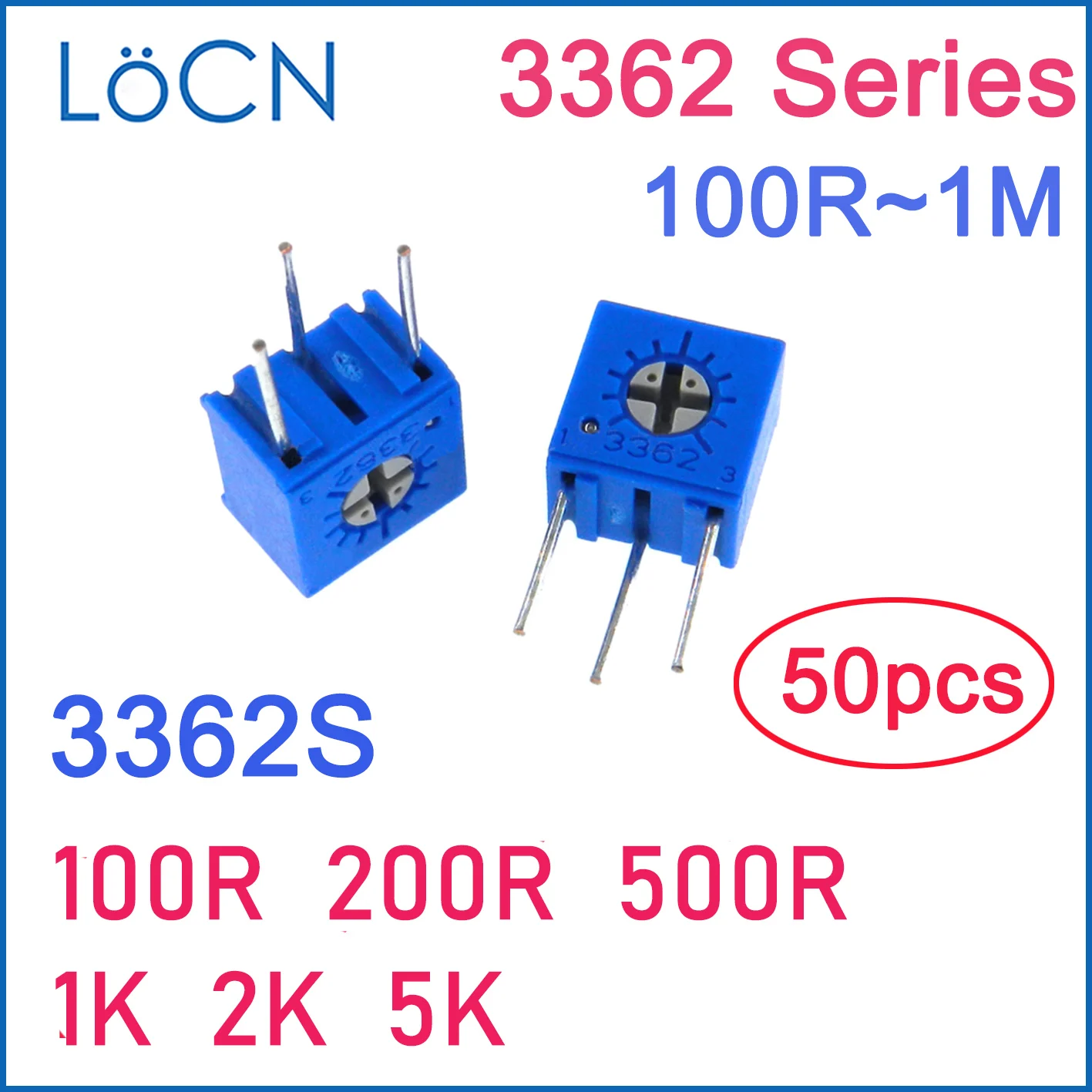 50PCS3362S100R200R500R1K2K5KTrimPotTrimmerPotentiometer3362