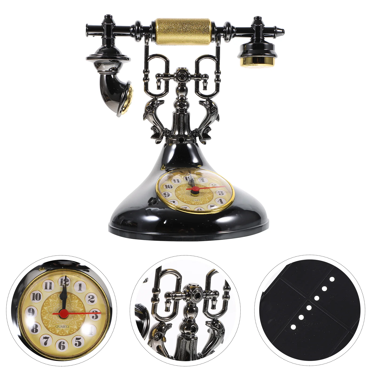

Vintage Telephone Clock Retro Globe Telephone Violin Grandfather Desk Resin Handicraft Office Table Decor