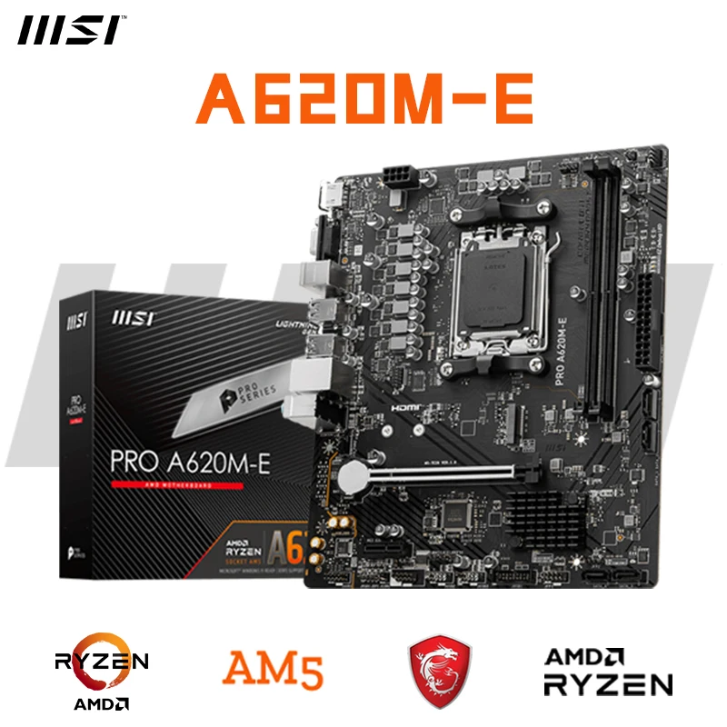 New！MSI PRO A620M-E New Micro-ATX AMD A620 DDR5 6400+(OC) MHz M.2