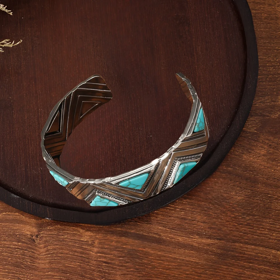 男性と女性のための三角形のテクスチャブレスレット、模造ターコイズ