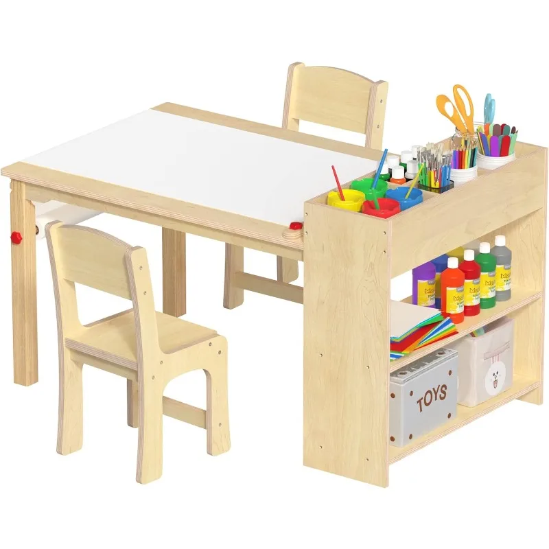 Kids Art Table and 2 Chairs, Wooden Drawing Desk, Activity & Crafts, Children's Furniture