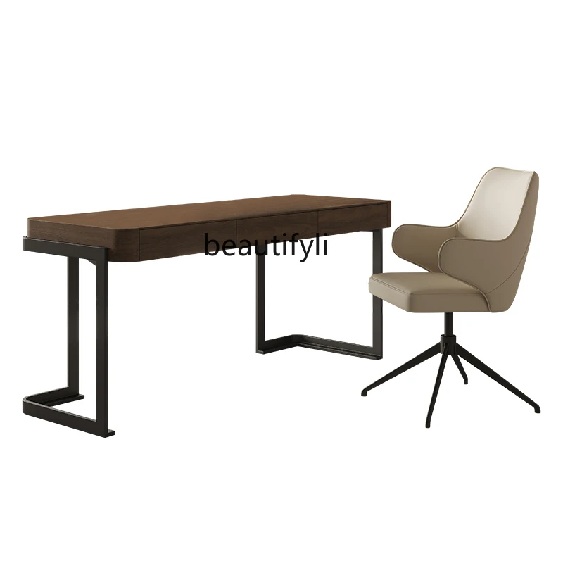 

Retro Style Solid Wood Desk Walnut Office Desk Italian Minimalist Home Study