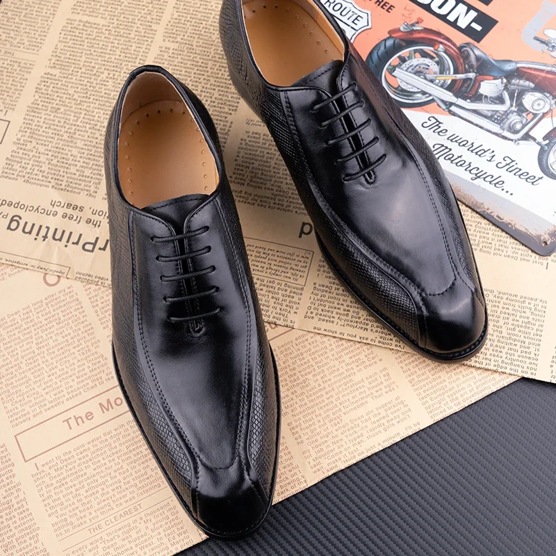 Deluxe Men's Leather Shoes Formal Dress Shoes Wedding Party  Oxford Handmade Comfortable Lace Up Genuine Leather Men's Shoe 3