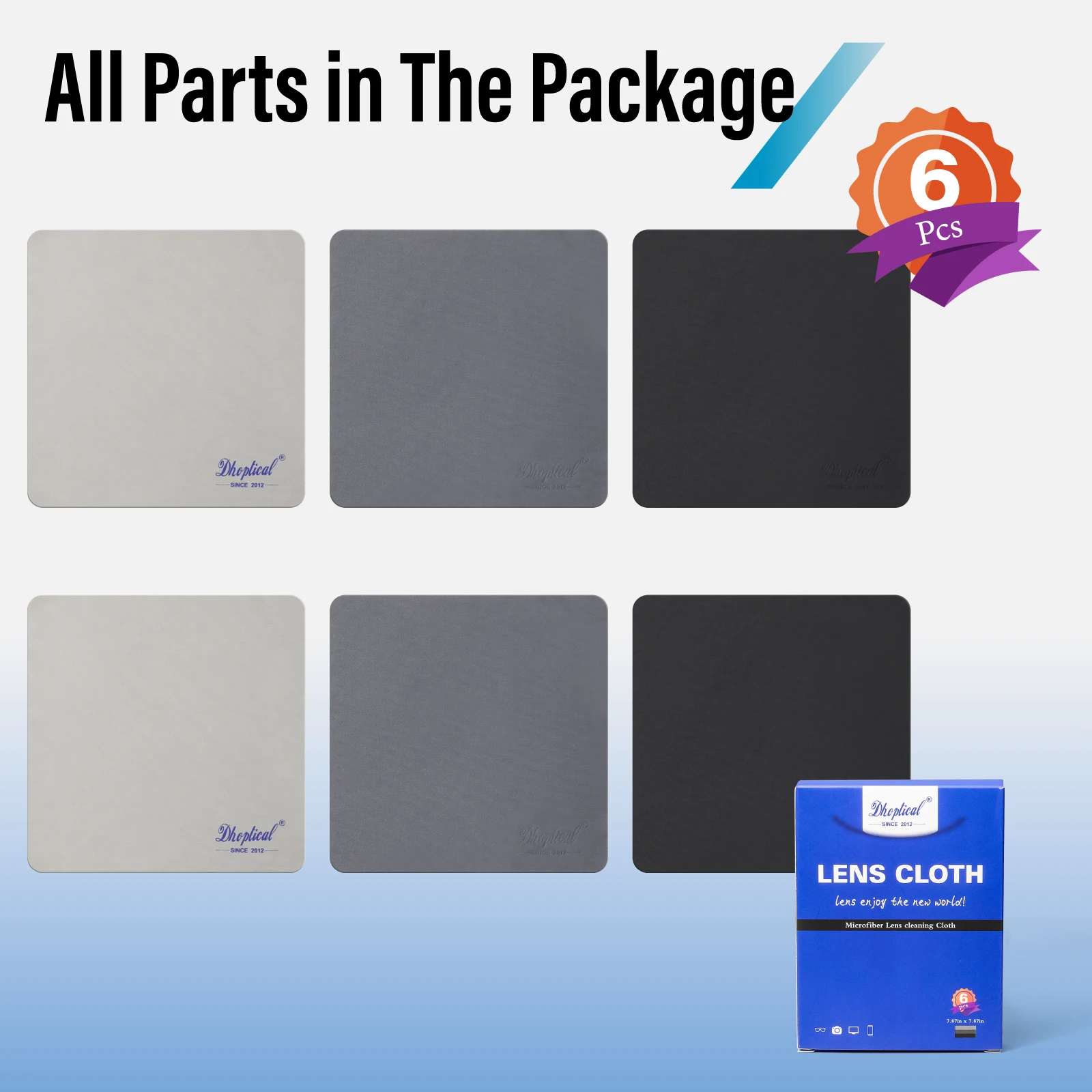Microfiber Cleaning Cloth, 6 Pack - Premium Cloth for Glasses, Lens, Screens & More 20CM*20CM BY Dhoptical 2