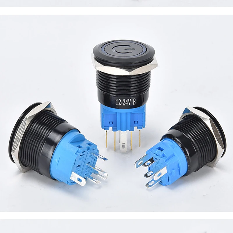 12/16/19/22mm Oxidized Black Waterproof Dustproof metal button switch Self-locking Reset LED Power Switch 3v 5v 6v 12V 24V 220V button switch