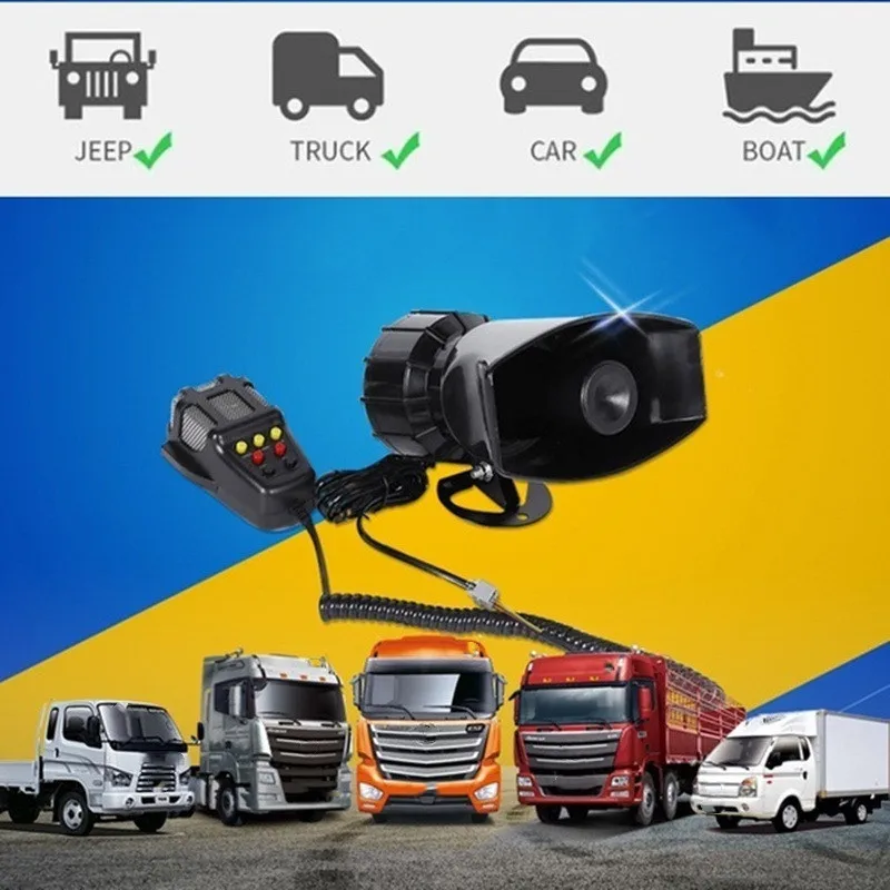 100W Loud Multipurpose Car Horn 12V Police Siren Air Horn Megaphone Alarm Emergency Motorcycle Multi-tone Claxon Speaker