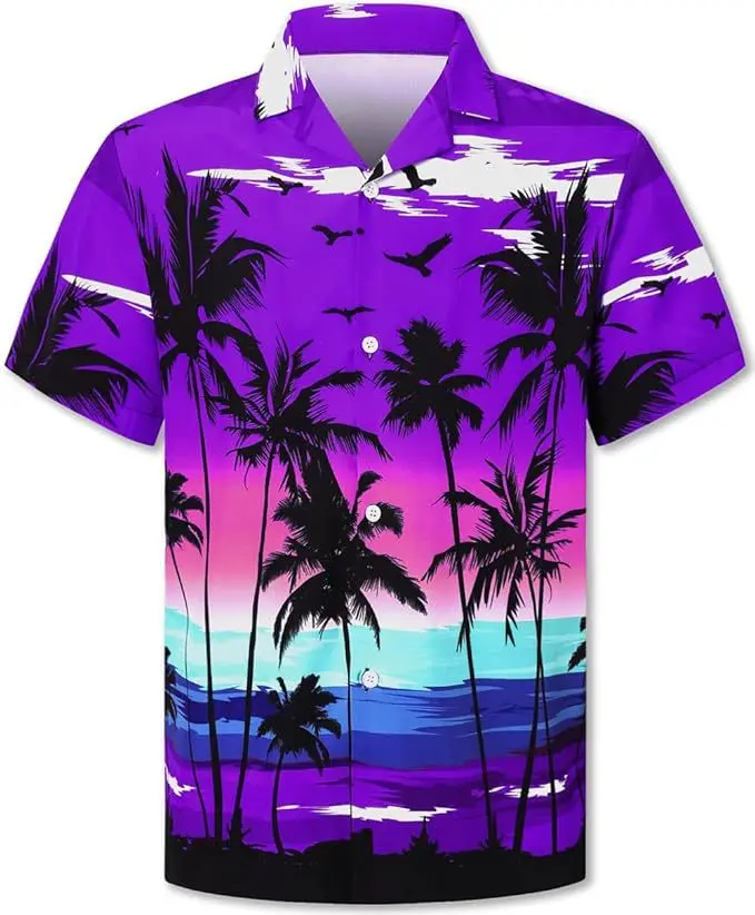 

HOT New Men Coconut Tree Street Fashion Summer Daily Shirt Hawaiian Print Casual Loose Shirts Short Sleeve Beach Loose Tops