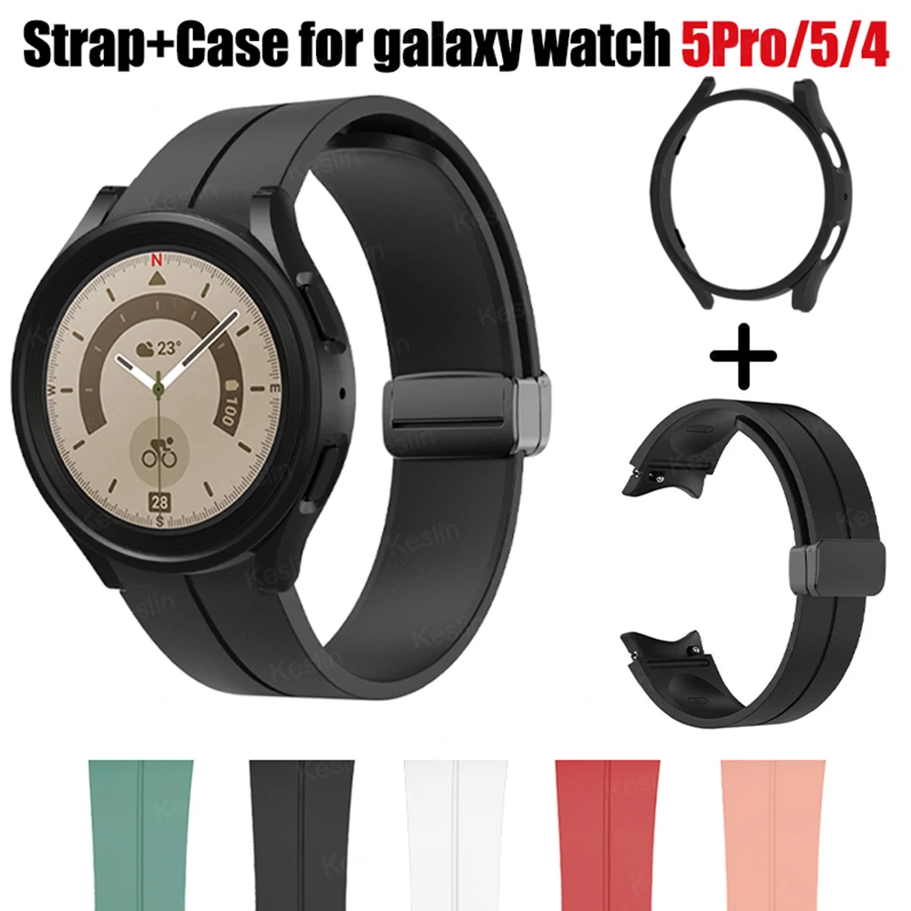 

20mm Silicone Strap+Case for Samsung Galaxy Watch 5 Pro 45mm Magnetic Band PC Case for Galaxy Watch 5 40mm 44mm Watch 4 40/44mm