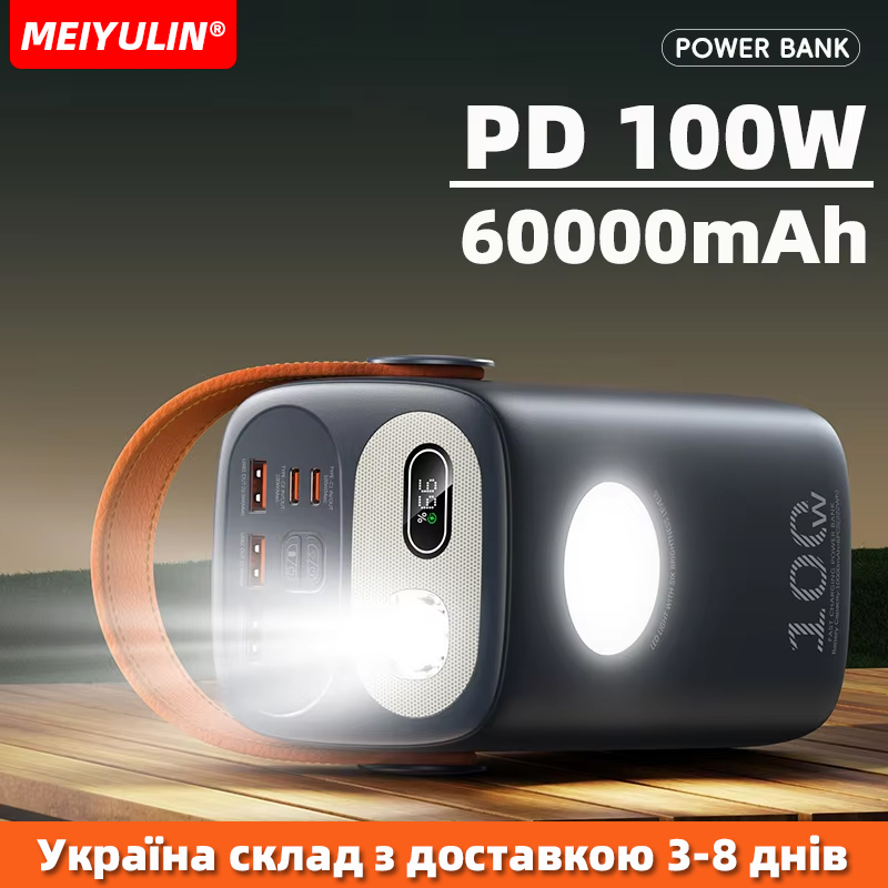 PD 100W Large Capacity 60000mAh Power Bank for IPhone Xiaomi Samsung Laptop Portable USB C Fast Charging External Spare Battery